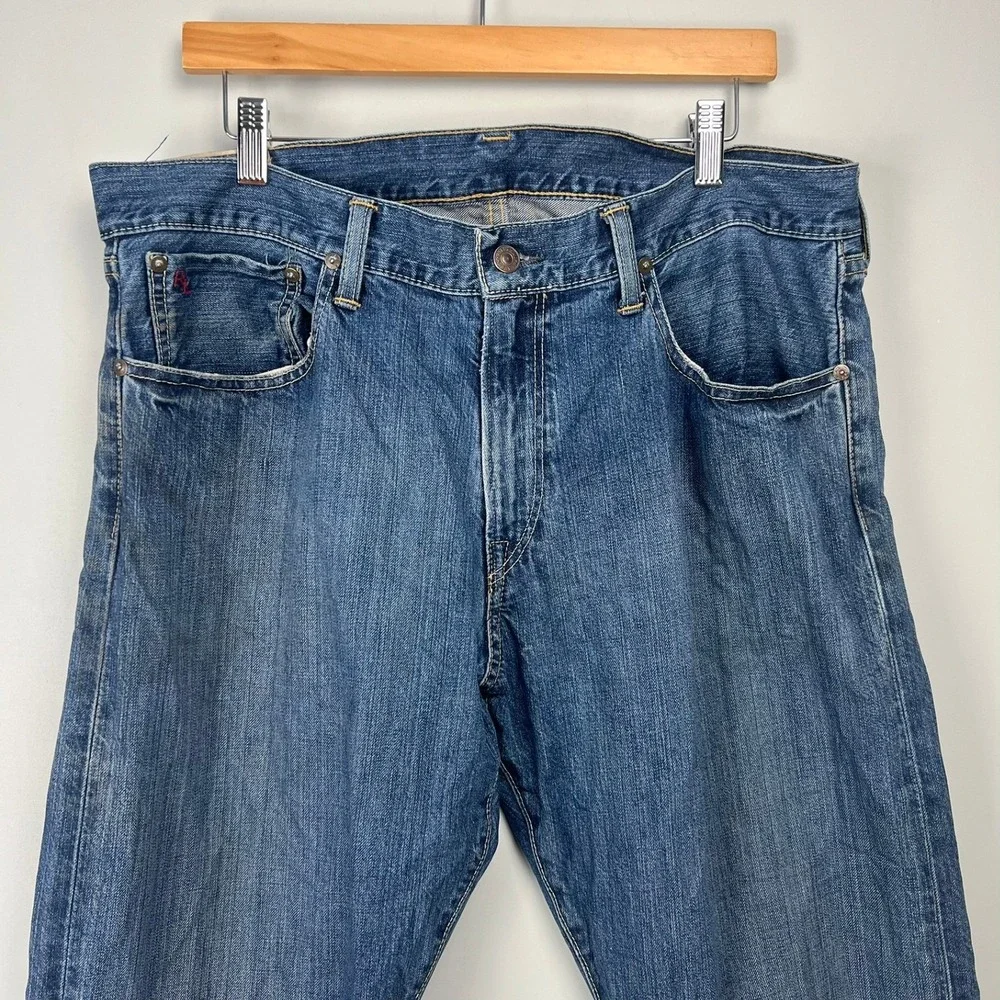 VTG Y2K Polo Ralph Lauren Mens Jeans Straight Leg 35x32 Preppy Leather Patch 90s